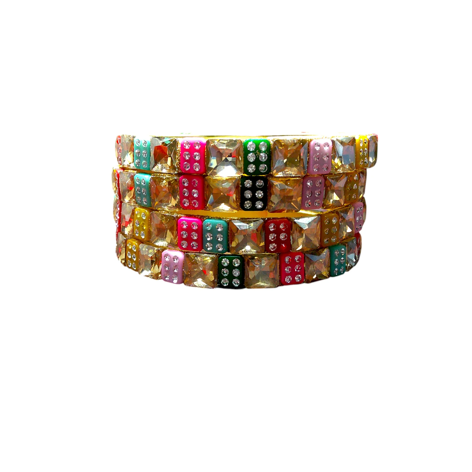 Nari Nakhre Multicolour Jaipuri Brass Kada (Set of 4)