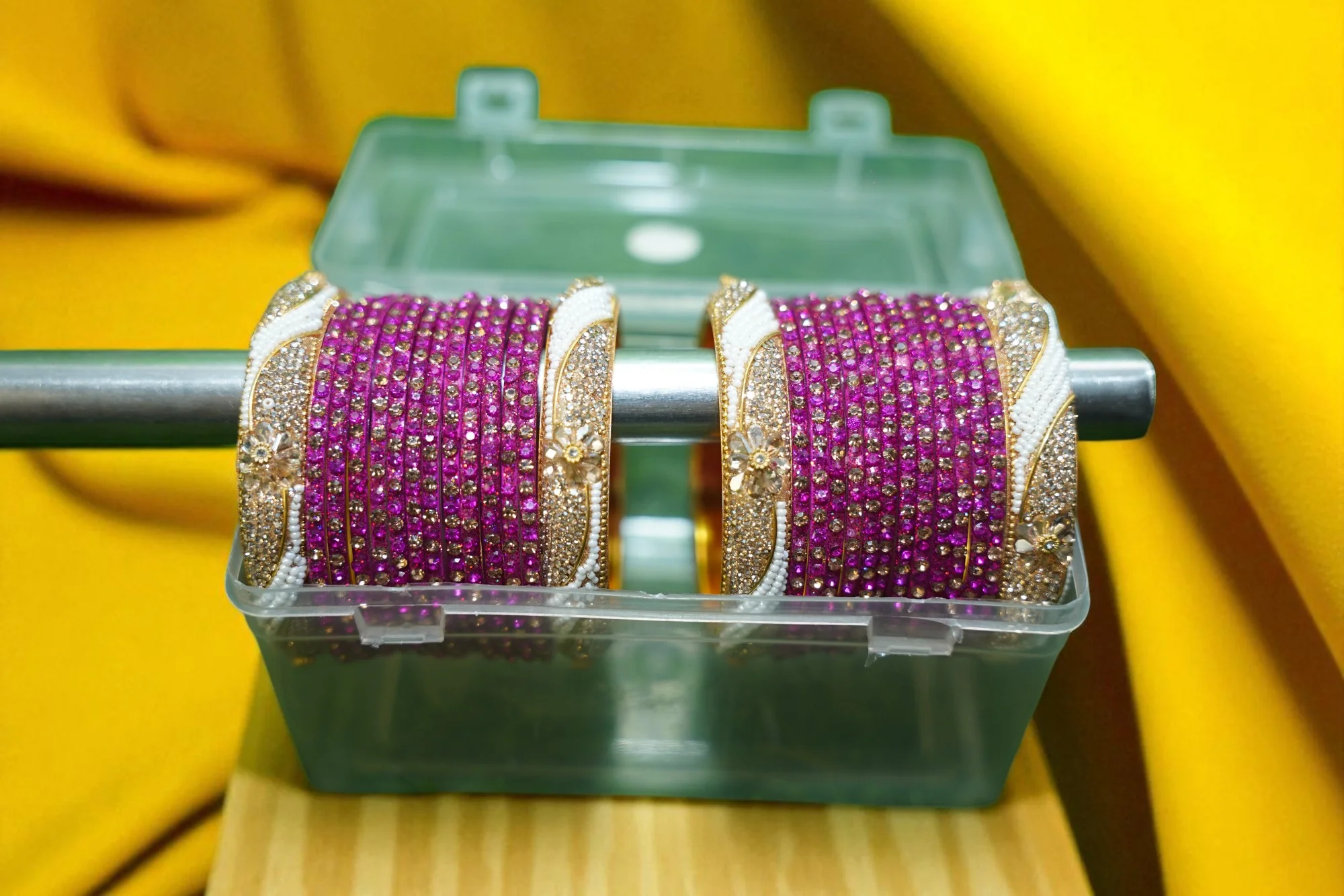 Nari Nakhre Royal Gold-Plated White Stone Kada (Set of 4)