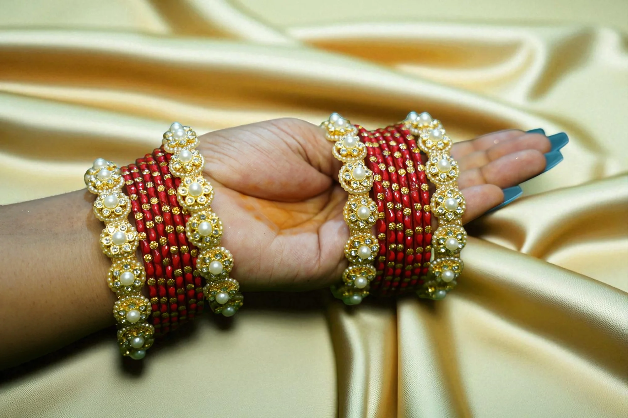 Nari Nakhre Royal Gold-Plated Mustard Yellow Kada (Set of 4)