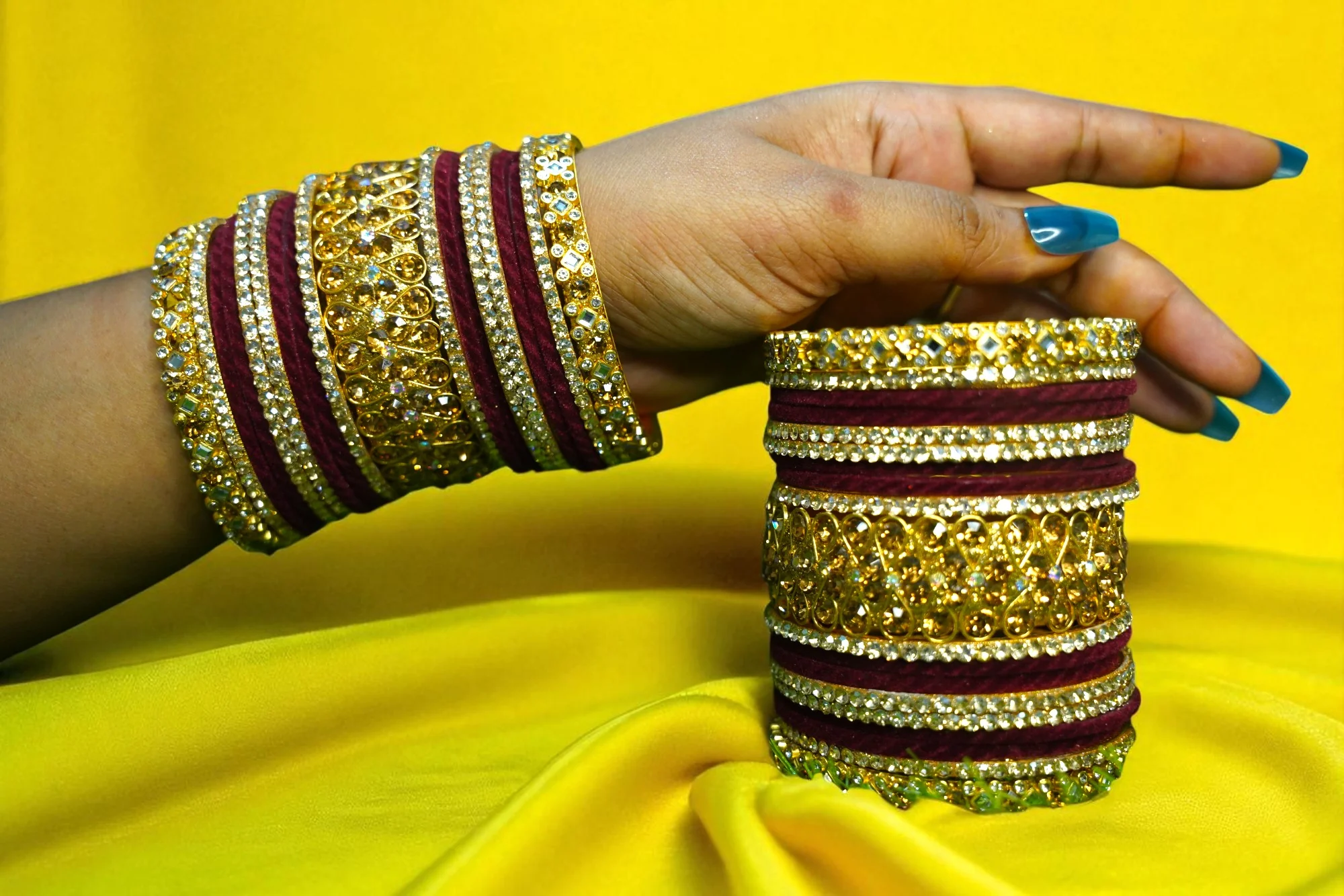 Nari Nakhre Royal Gold-Plated Tangerine Orange Kada (Set of 4)