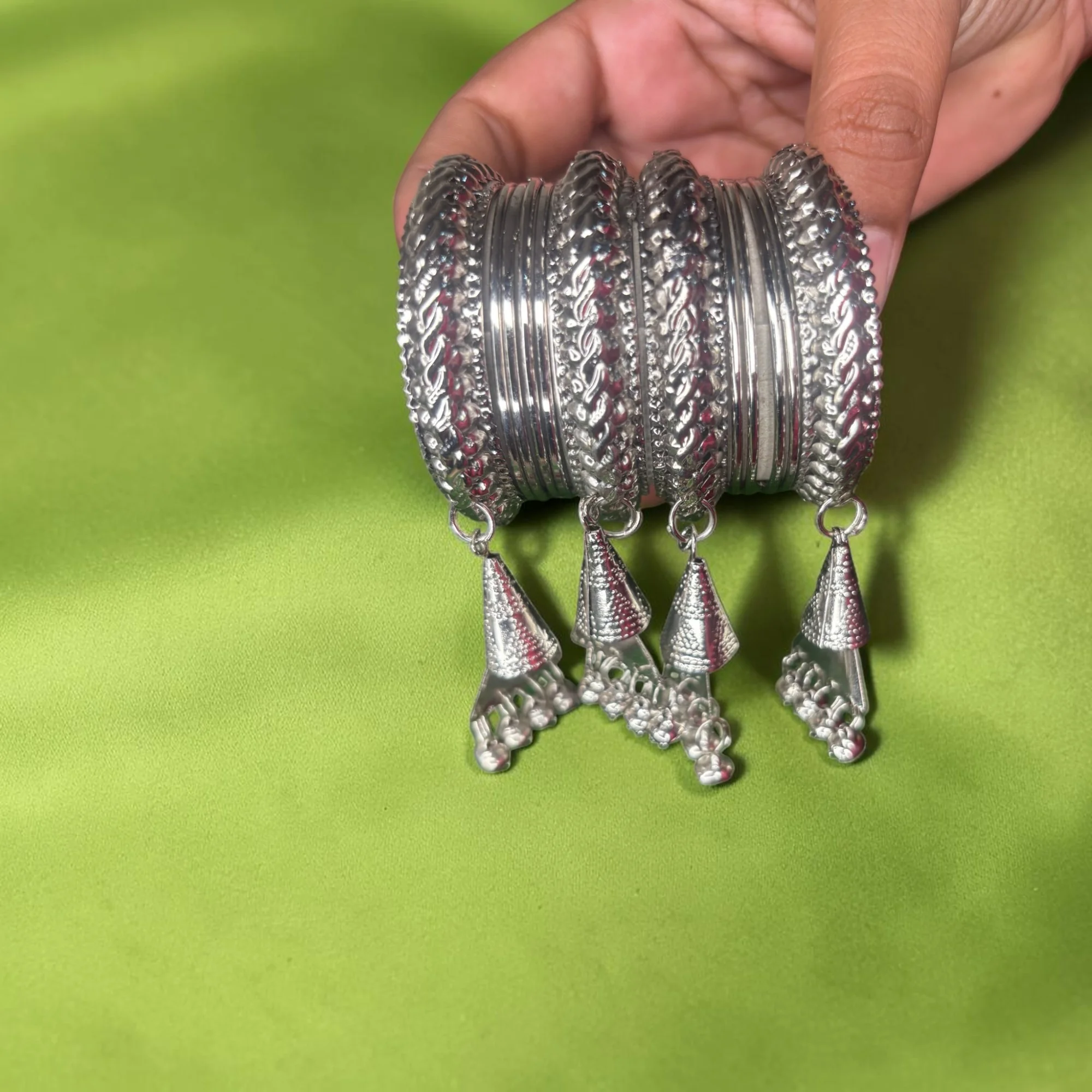 Nari Nakhre Oxidised Silver Plated Tassel Bangles for Women & Girls