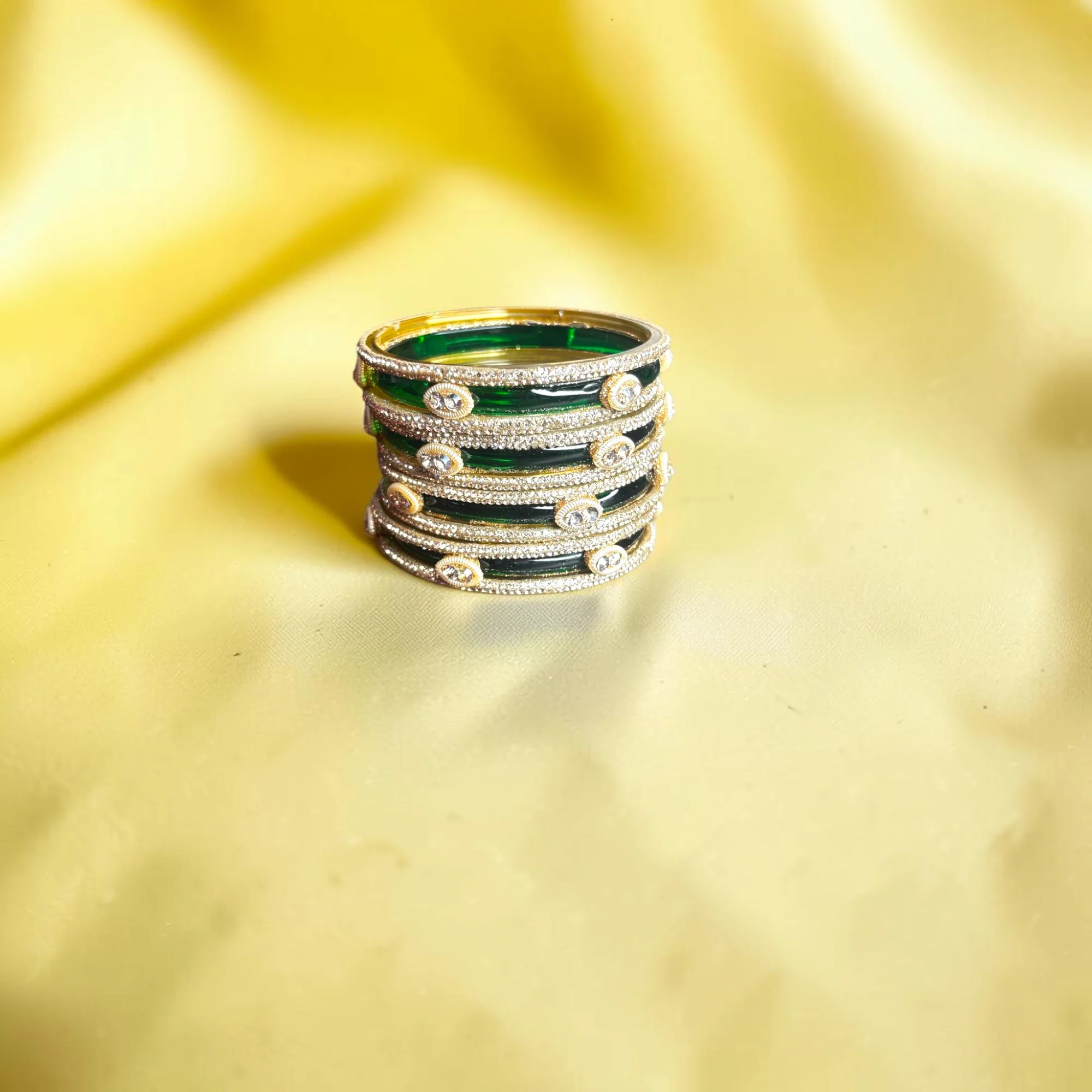 Nari Nakhre Green Glass Jelly Bangles Set for Women | Stone Studded 4 Pieces Traditional Bangle Set