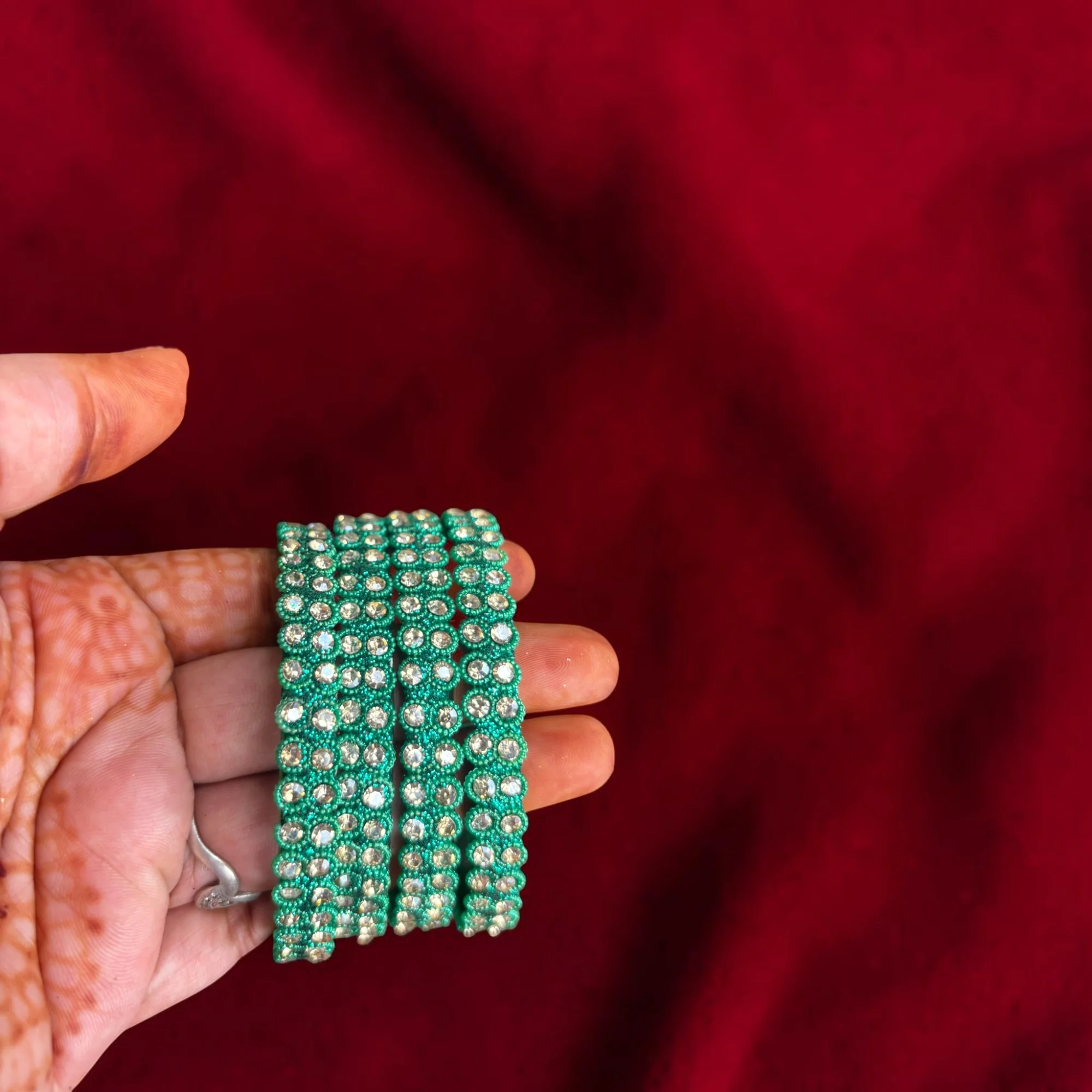 Nari Nakhre Green & Golden Stone Glass Bangles Set for Women | 4 Pieces Designer Traditional Bangles
