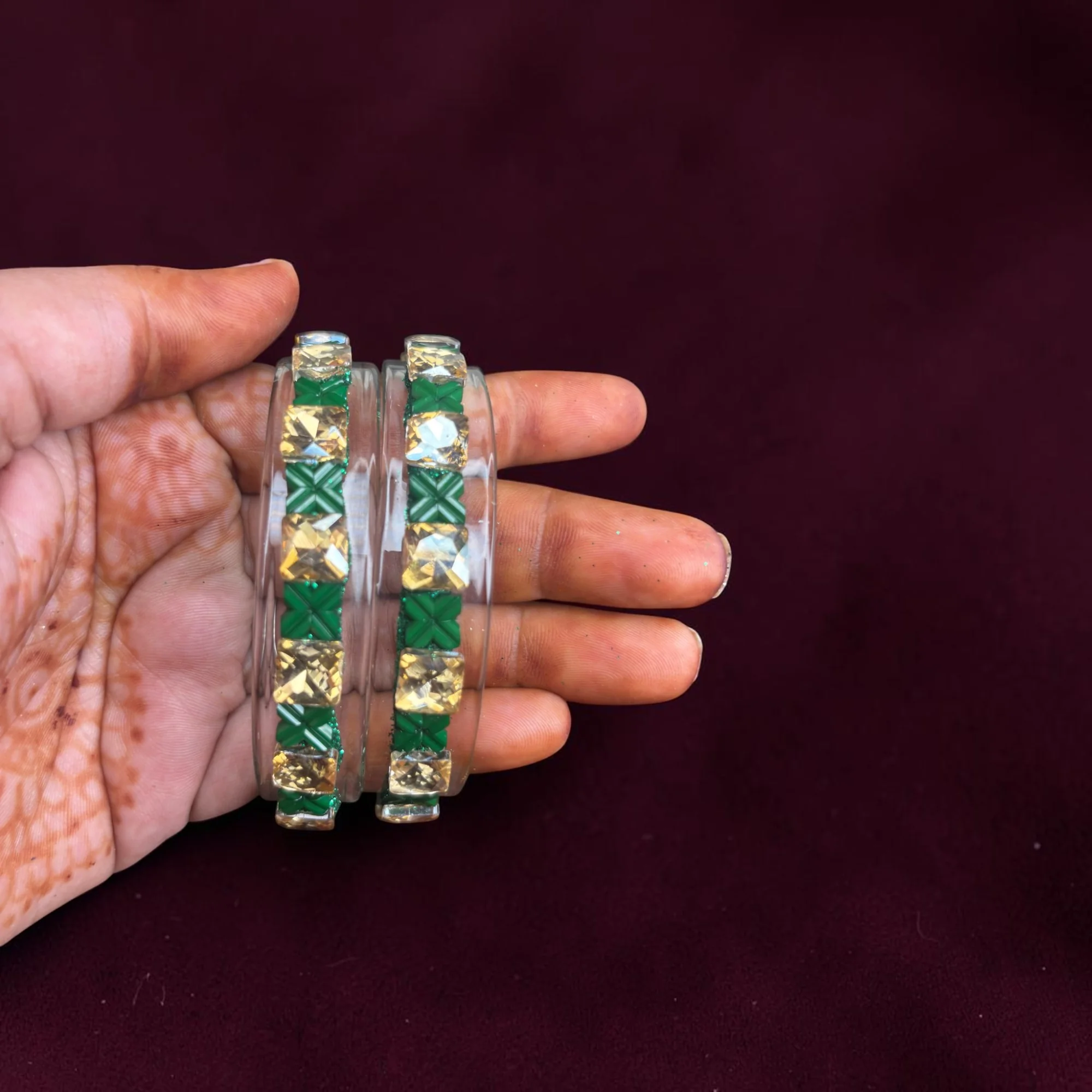 Nari Nakhre Fancy Green Jelly Stone Bangles for Women | Set of 2 Designer Transparent Bangles