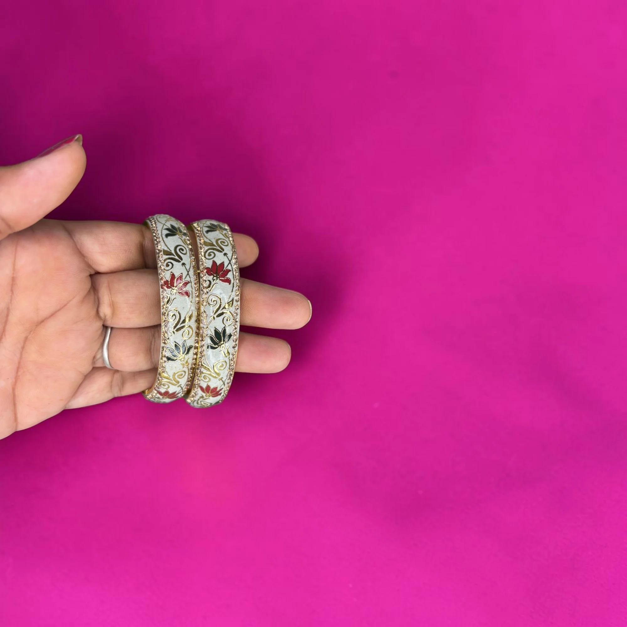 Nari Nakhre Floral Enamel Bangles – 2 Pieces