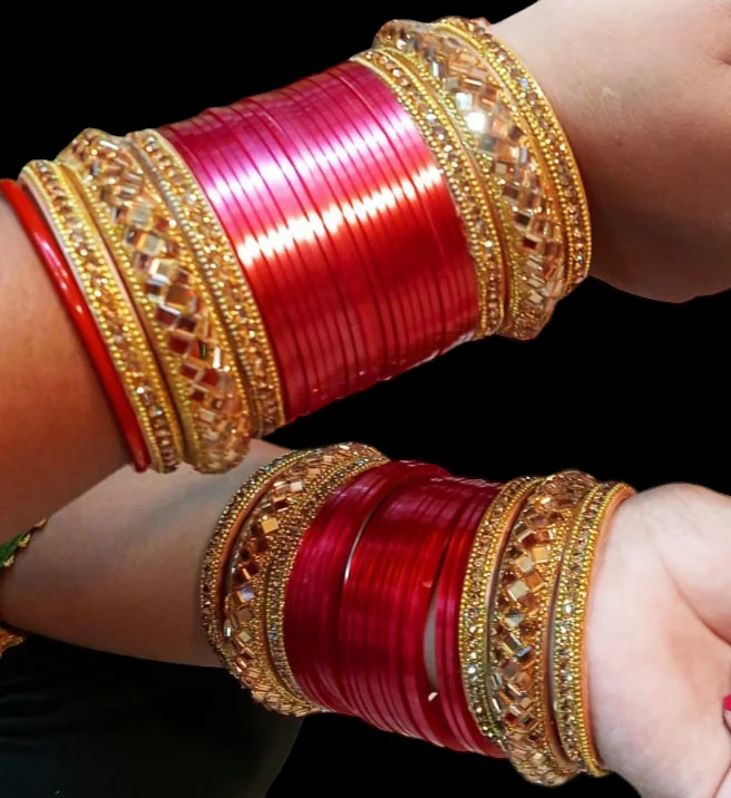 Nari Nakhre Traditional Red & Gold Kundan Bridal Bangle Set
