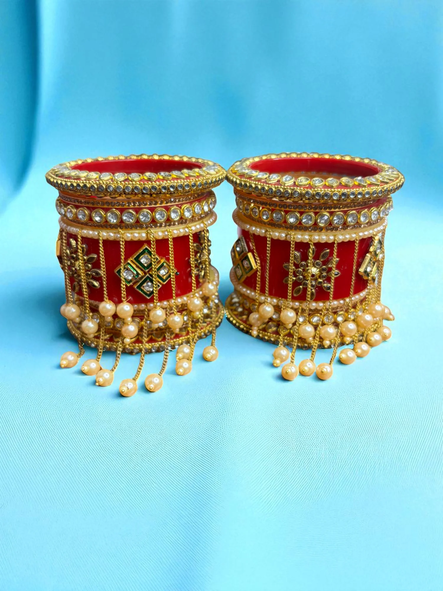Nari Nakhre Emerald Green Stone Bangle Set