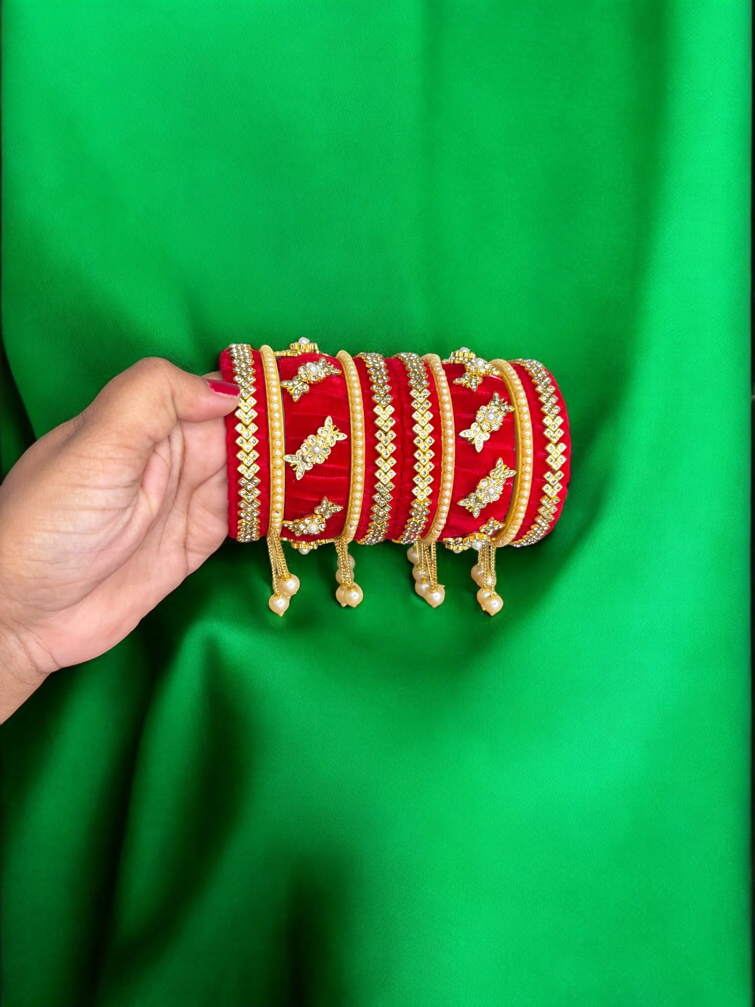 Nari Nakhre Deep Maroon Stone Bangle Set